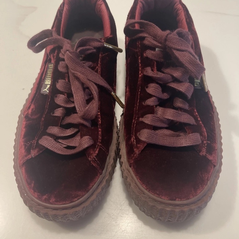 Puma Maroon Velvet Lace-Up Sneakers